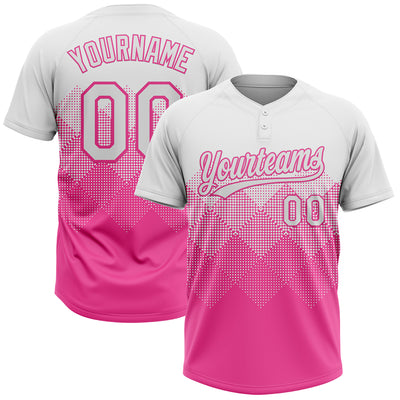 Custom White Pink 3D Gradient Square Shape Two-Button Unisex Softball Jersey