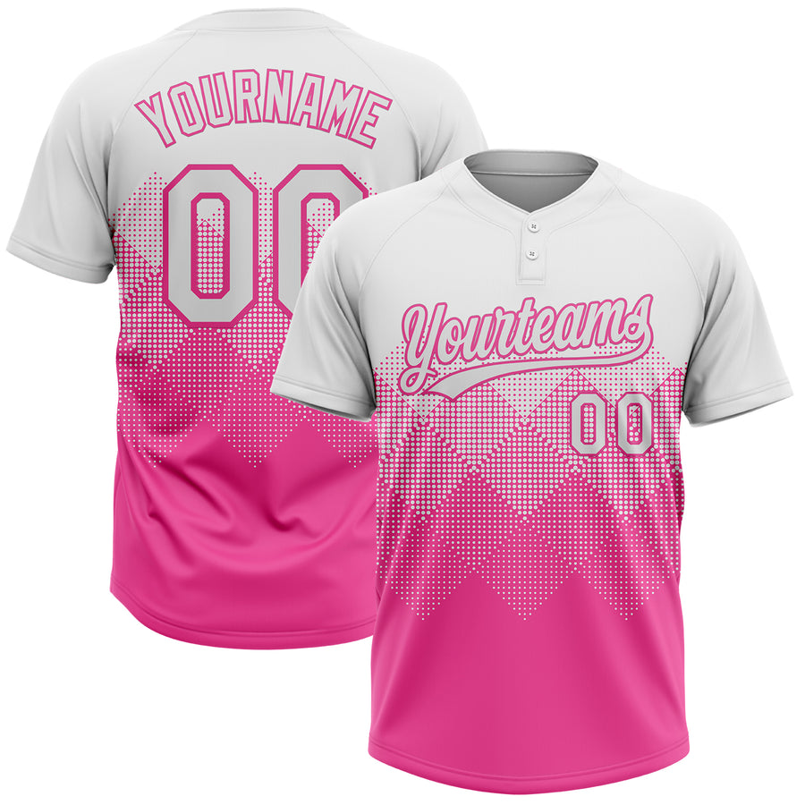 Custom White Pink 3D Gradient Square Shape Two-Button Unisex Softball Jersey