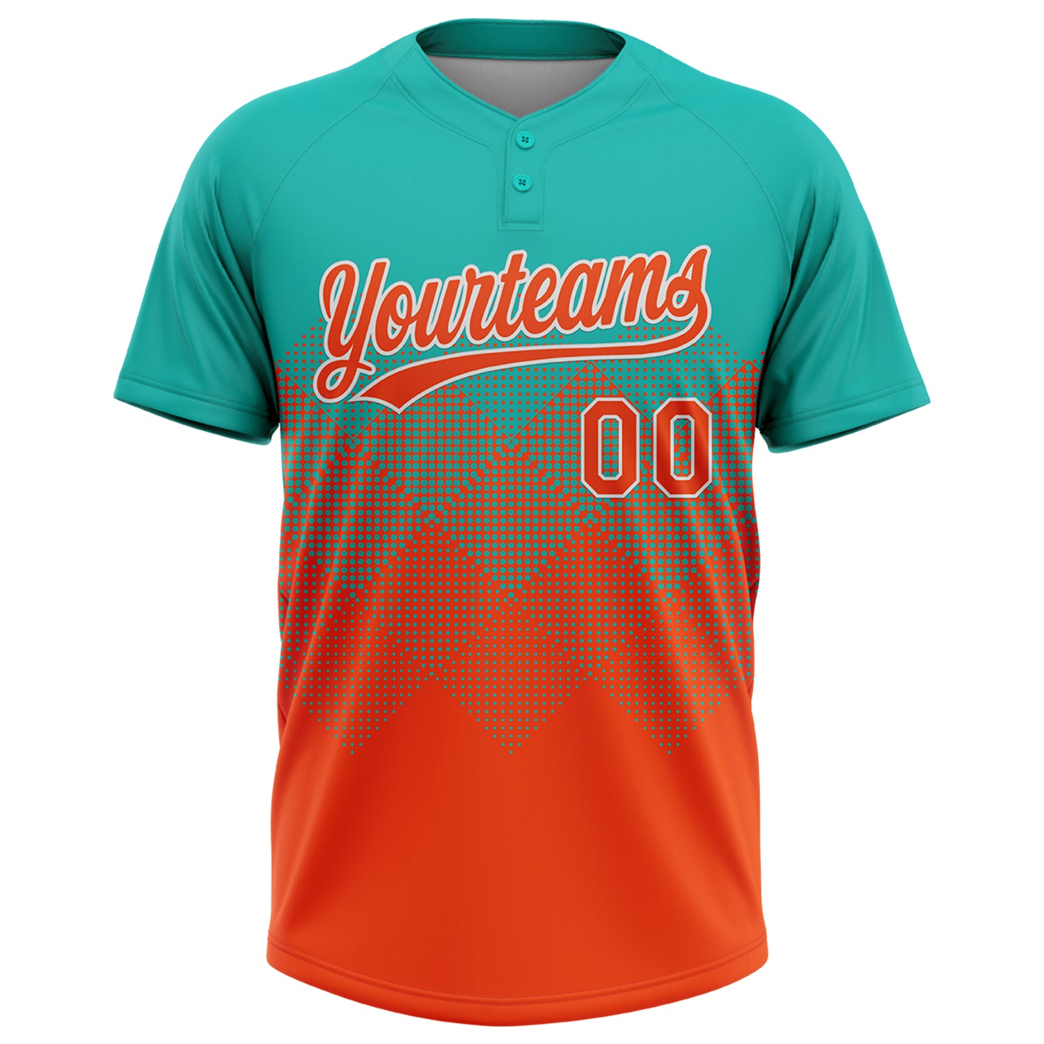 Custom Aqua Orange-White 3D Gradient Square Shape Two-Button Unisex Softball Jersey