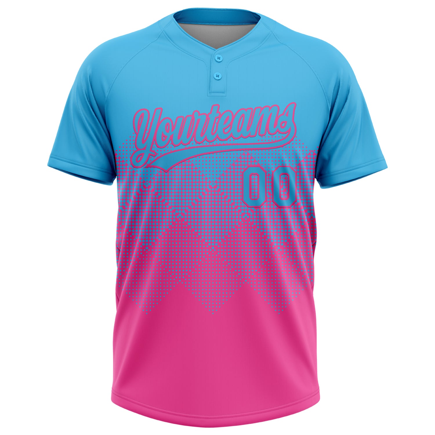 Custom Sky Blue Pink 3D Gradient Square Shape Two-Button Unisex Softball Jersey