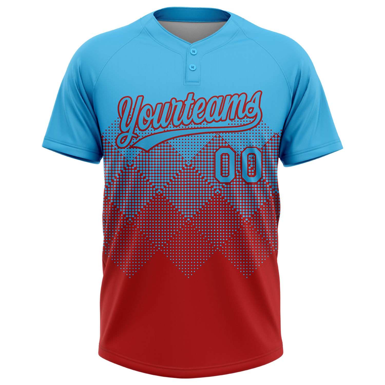 Custom Sky Blue Red 3D Gradient Square Shape Two-Button Unisex Softball Jersey