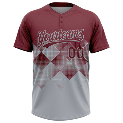 Custom Burgundy Gray 3D Gradient Square Shape Two-Button Unisex Softball Jersey