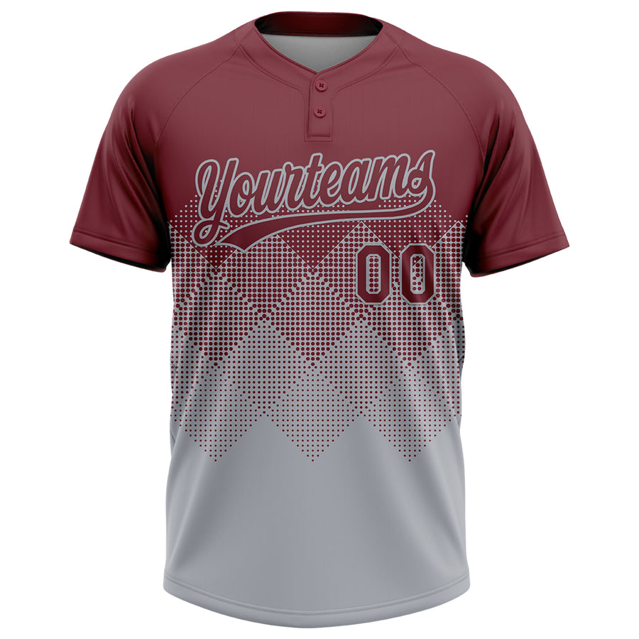 Custom Burgundy Gray 3D Gradient Square Shape Two-Button Unisex Softball Jersey