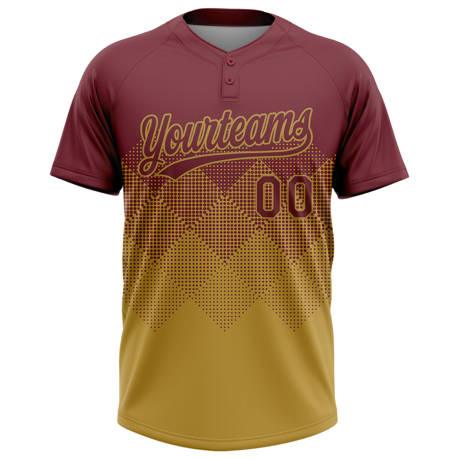 Custom Burgundy Old Gold 3D Gradient Square Shape Two-Button Unisex Softball Jersey