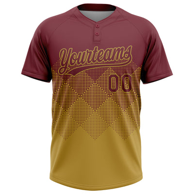 Custom Burgundy Old Gold 3D Gradient Square Shape Two-Button Unisex Softball Jersey