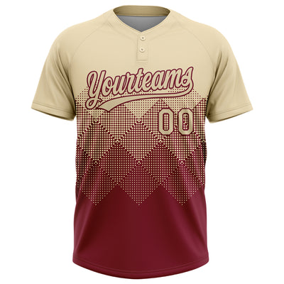 Custom Cream Crimson 3D Gradient Square Shape Two-Button Unisex Softball Jersey