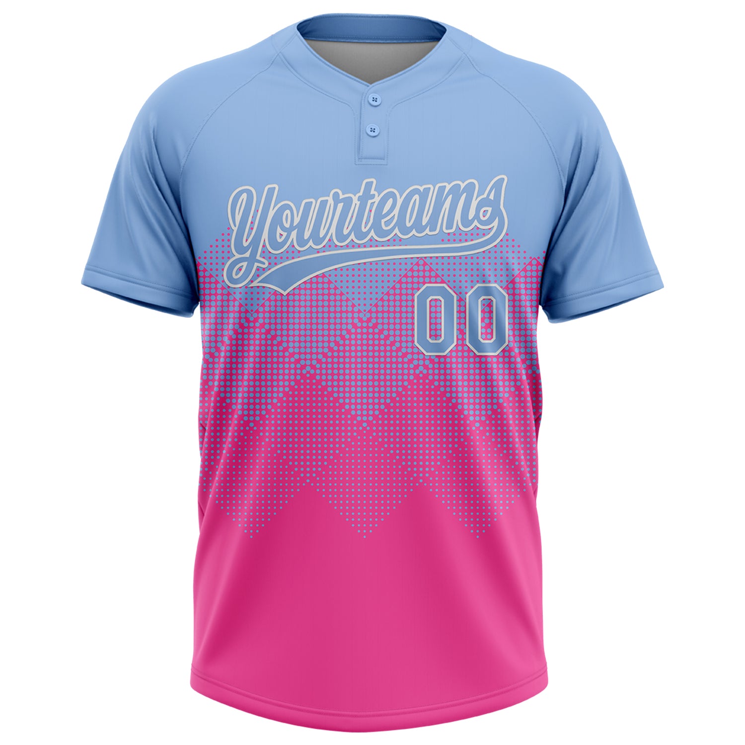 Custom Light Blue Pink-White 3D Gradient Square Shape Two-Button Unisex Softball Jersey