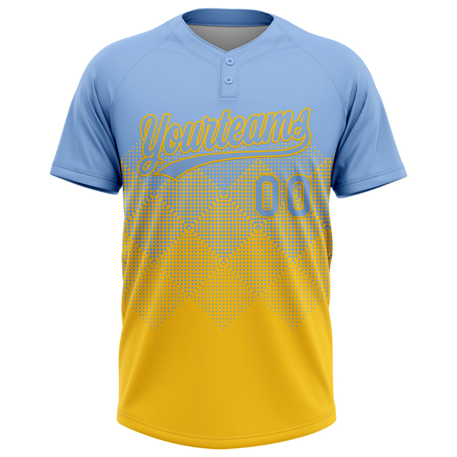 Custom Light Blue Yellow 3D Gradient Square Shape Two-Button Unisex Softball Jersey
