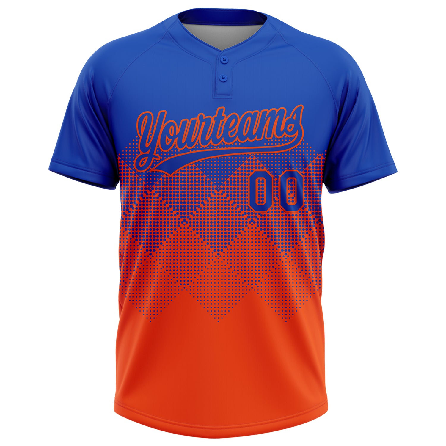 Custom Thunder Blue Orange 3D Gradient Square Shape Two-Button Unisex Softball Jersey