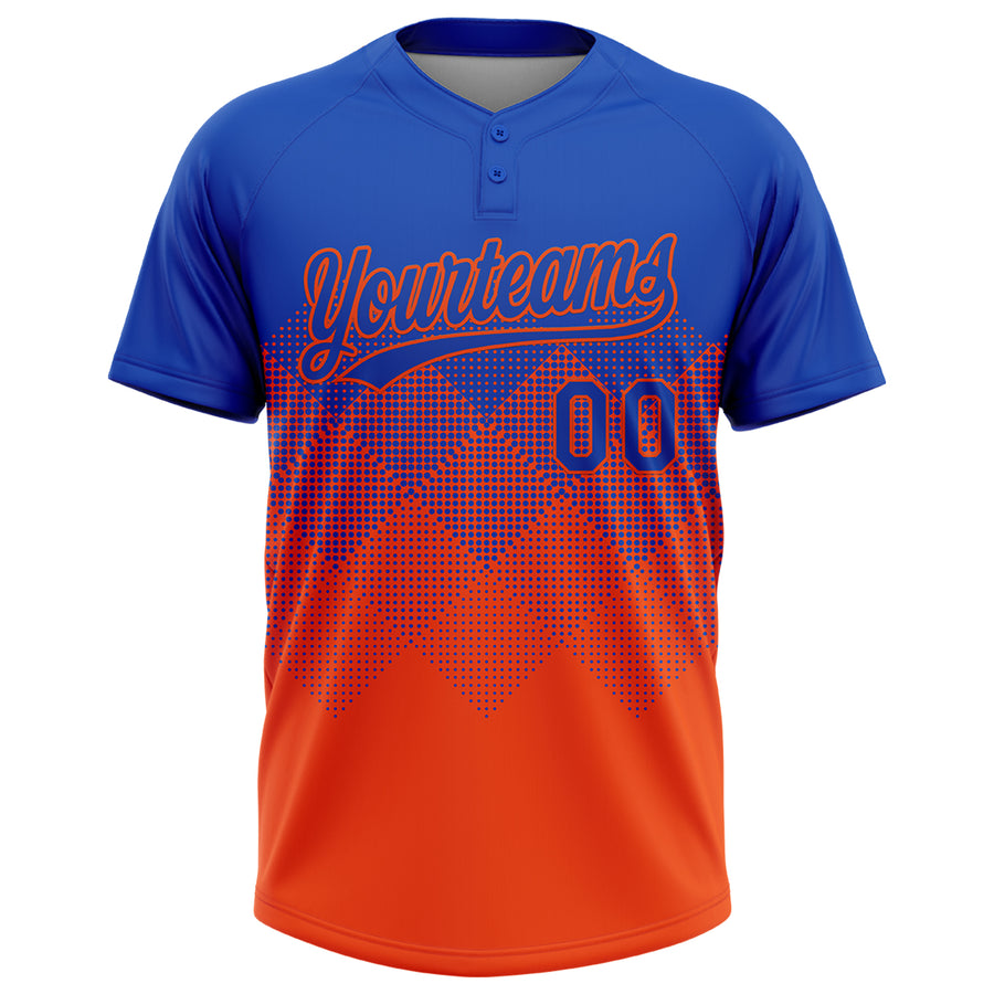 Custom Thunder Blue Orange 3D Gradient Square Shape Two-Button Unisex Softball Jersey
