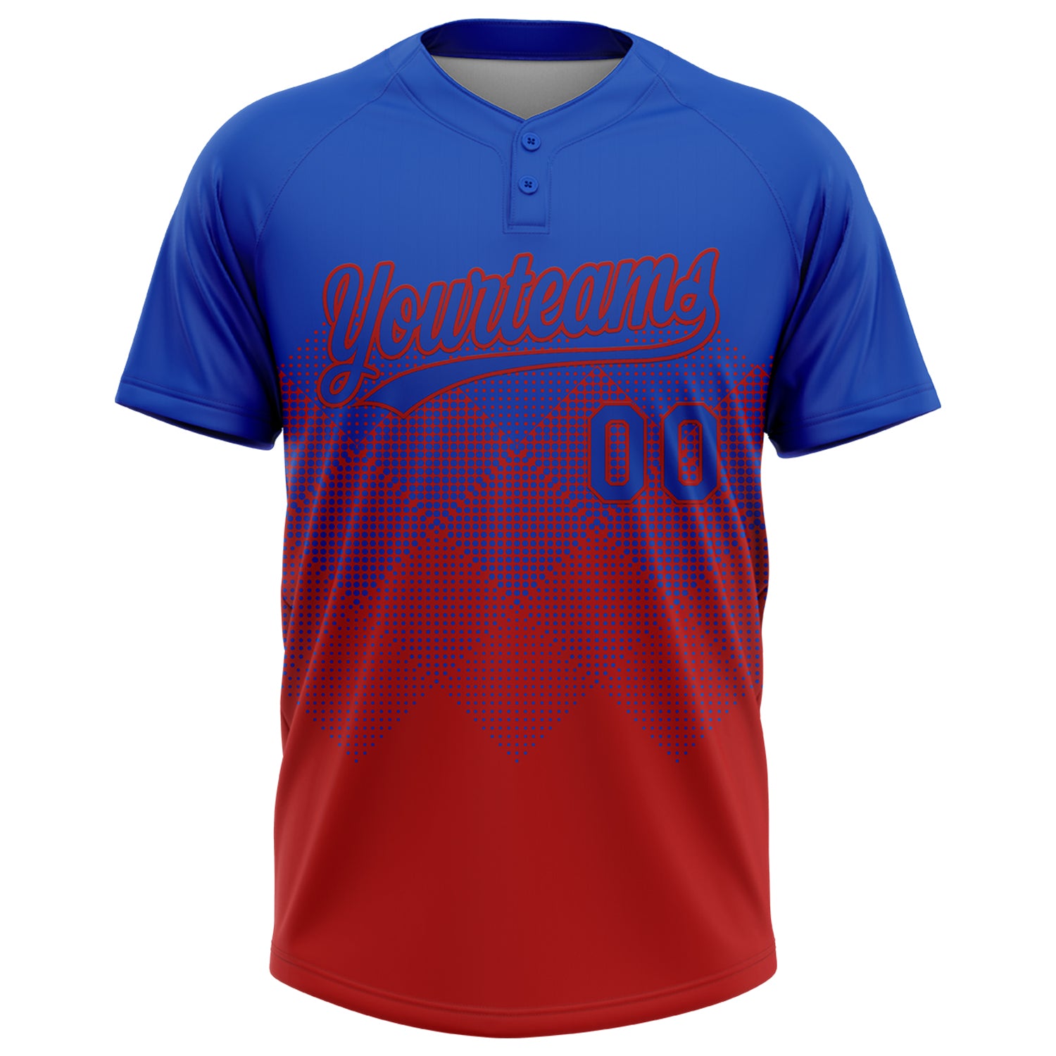 Custom Thunder Blue Red 3D Gradient Square Shape Two-Button Unisex Softball Jersey