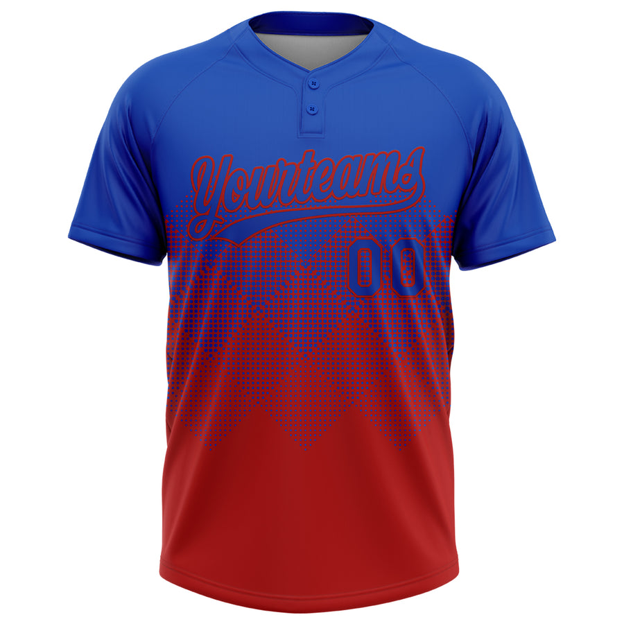 Custom Thunder Blue Red 3D Gradient Square Shape Two-Button Unisex Softball Jersey