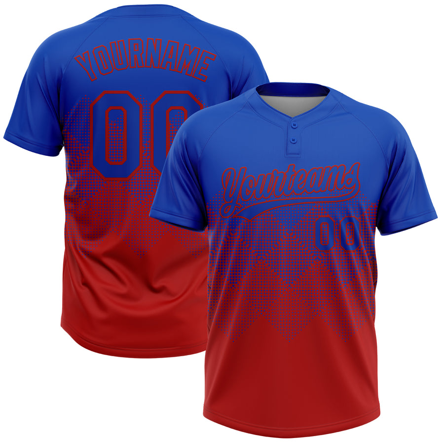 Custom Thunder Blue Red 3D Gradient Square Shape Two-Button Unisex Softball Jersey
