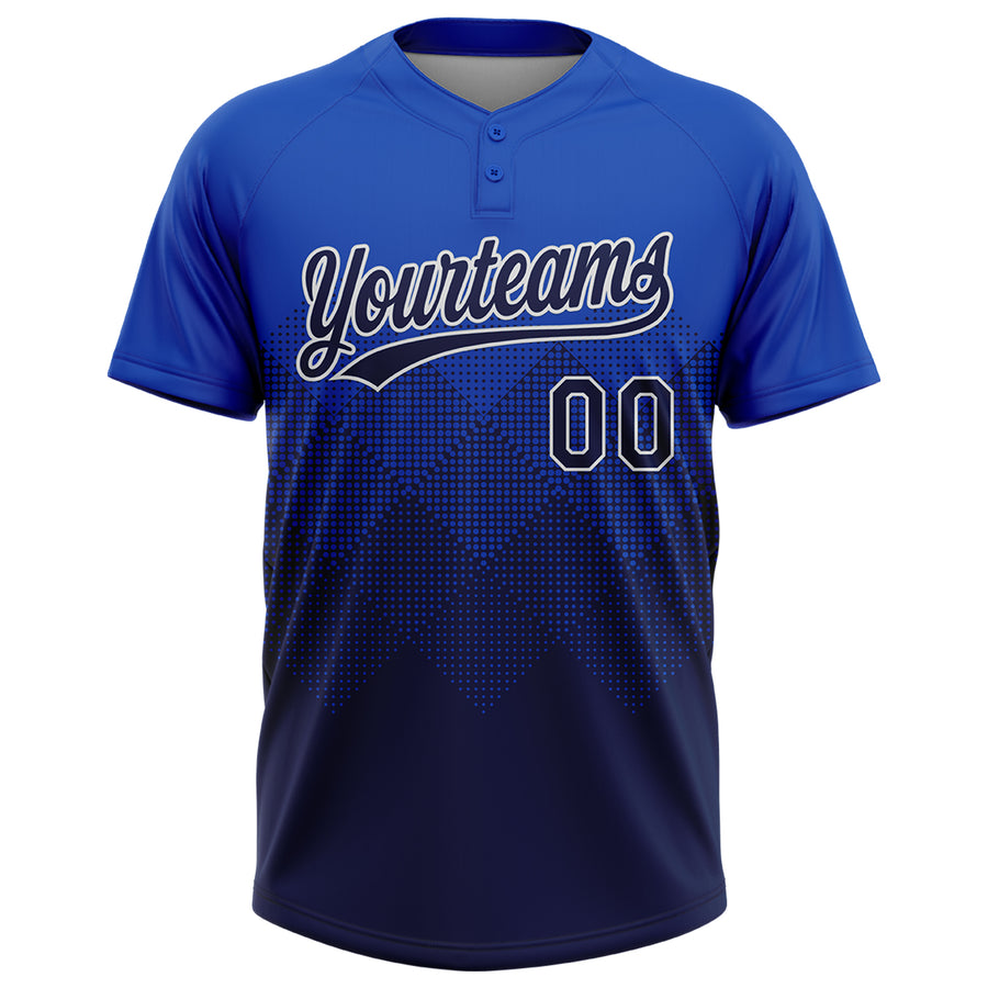 Custom Thunder Blue Navy-White 3D Gradient Square Shape Two-Button Unisex Softball Jersey
