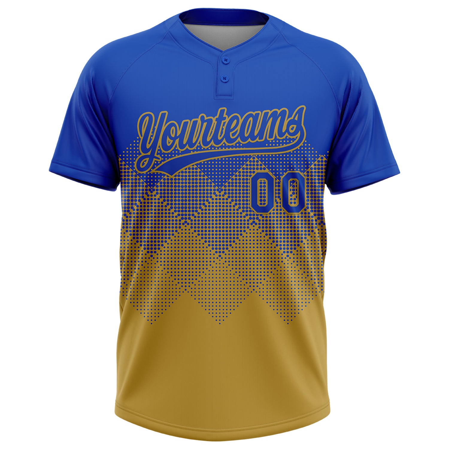 Custom Thunder Blue Old Gold 3D Gradient Square Shape Two-Button Unisex Softball Jersey