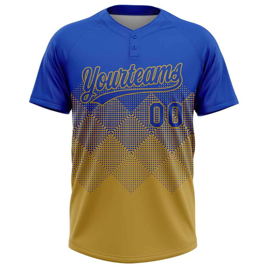 Custom Thunder Blue Old Gold 3D Gradient Square Shape Two-Button Unisex Softball Jersey