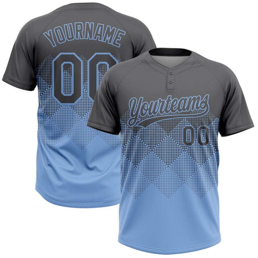 Custom Steel Gray Light Blue 3D Gradient Square Shape Two-Button Unisex Softball Jersey