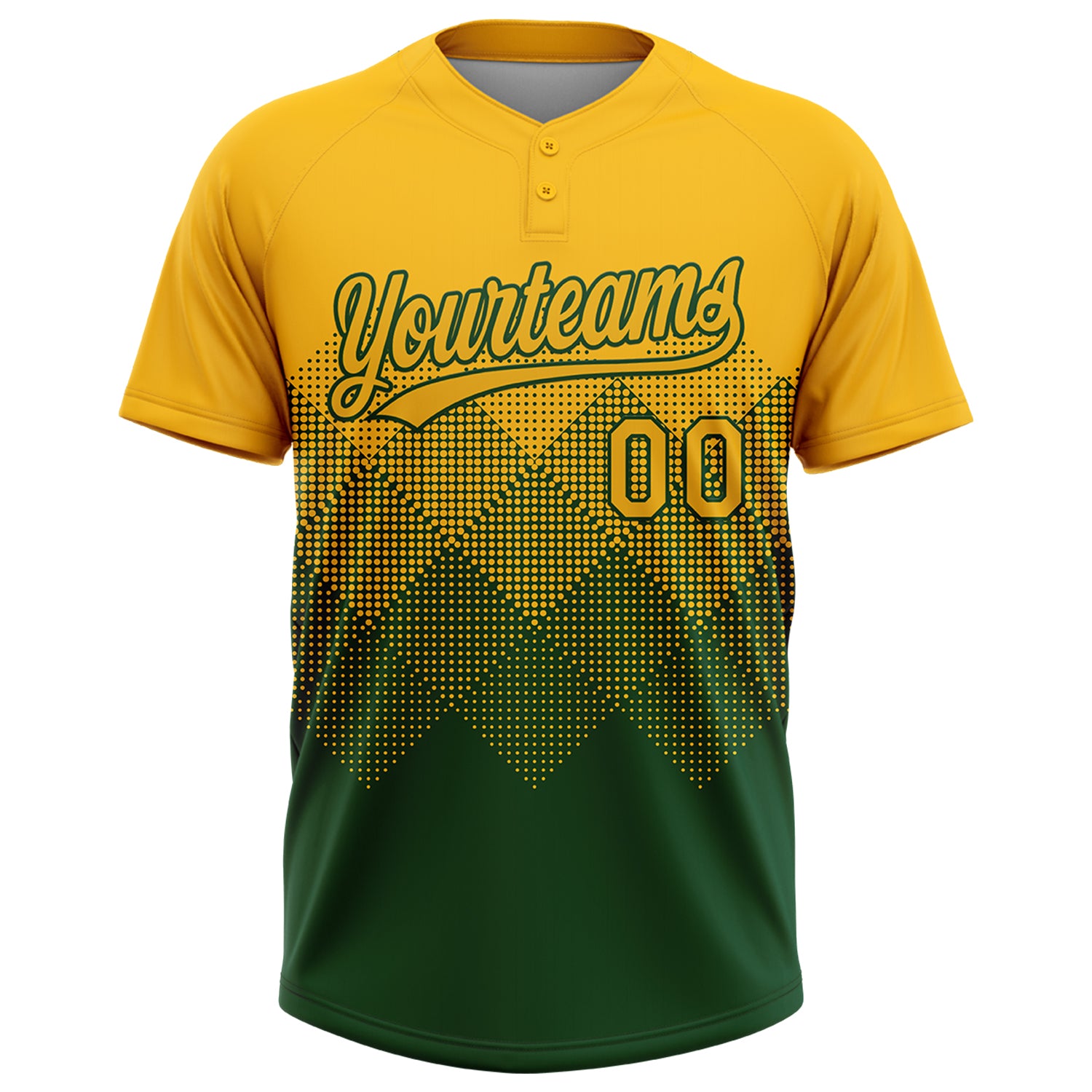 Custom Gold Green 3D Gradient Square Shape Two-Button Unisex Softball Jersey