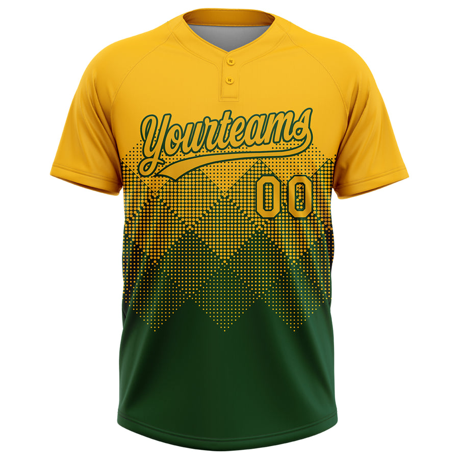 Custom Gold Green 3D Gradient Square Shape Two-Button Unisex Softball Jersey