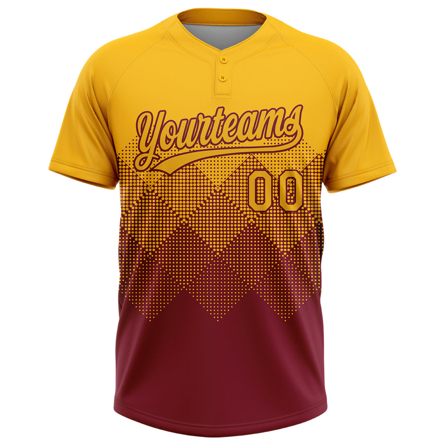 Custom Gold Crimson 3D Gradient Square Shape Two-Button Unisex Softball Jersey