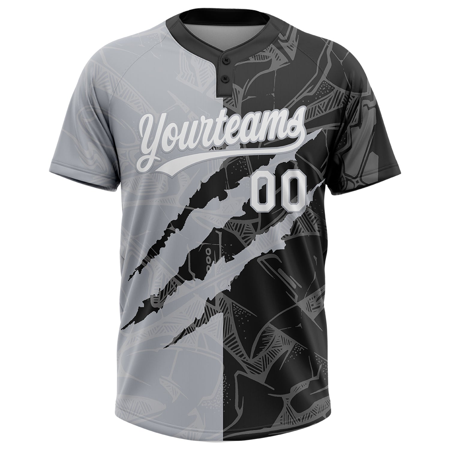 Custom Graffiti Pattern White Black-Gray 3D Scratch Two-Button Unisex Softball Jersey