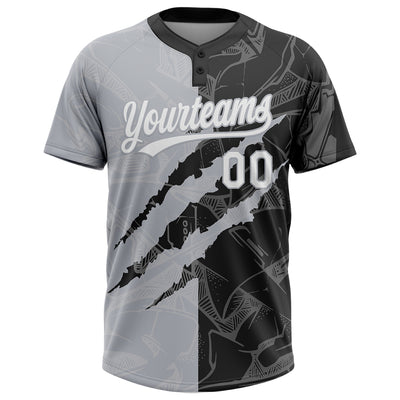 Custom Graffiti Pattern White Black-Gray 3D Scratch Two-Button Unisex Softball Jersey