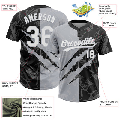 Custom Graffiti Pattern White Black-Gray 3D Scratch Two-Button Unisex Softball Jersey