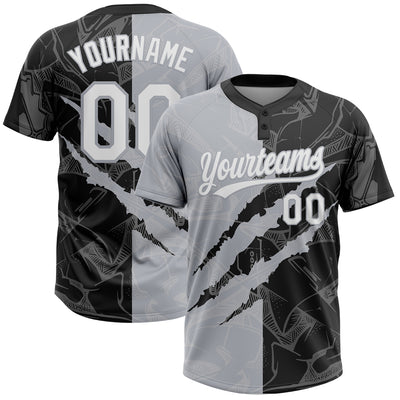 Custom Graffiti Pattern White Black-Gray 3D Scratch Two-Button Unisex Softball Jersey