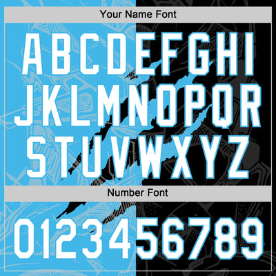 Custom Graffiti Pattern White Black-Sky Blue 3D Scratch Two-Button Unisex Softball Jersey