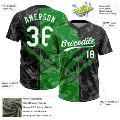 Custom Graffiti Pattern White Black-Grass Green 3D Scratch Two-Button Unisex Softball Jersey