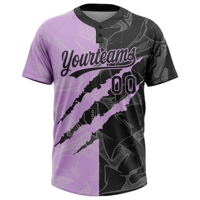 Custom Graffiti Pattern Black-Light Purple 3D Scratch Two-Button Unisex Softball Jersey