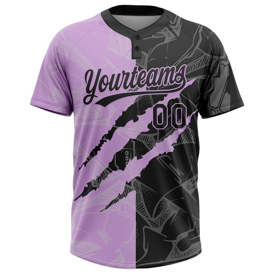 Custom Graffiti Pattern Black-Light Purple 3D Scratch Two-Button Unisex Softball Jersey
