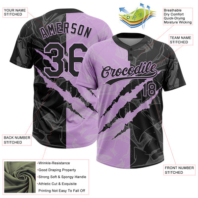 Custom Graffiti Pattern Black-Light Purple 3D Scratch Two-Button Unisex Softball Jersey