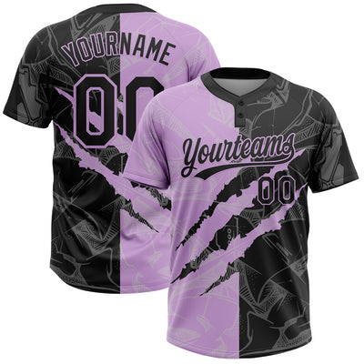 Custom Graffiti Pattern Black-Light Purple 3D Scratch Two-Button Unisex Softball Jersey