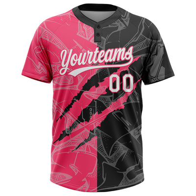 Custom Graffiti Pattern White Black-Neon Pink 3D Scratch Two-Button Unisex Softball Jersey