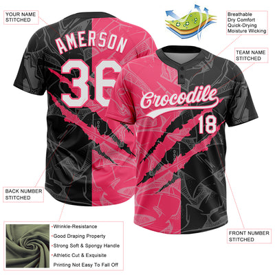 Custom Graffiti Pattern White Black-Neon Pink 3D Scratch Two-Button Unisex Softball Jersey