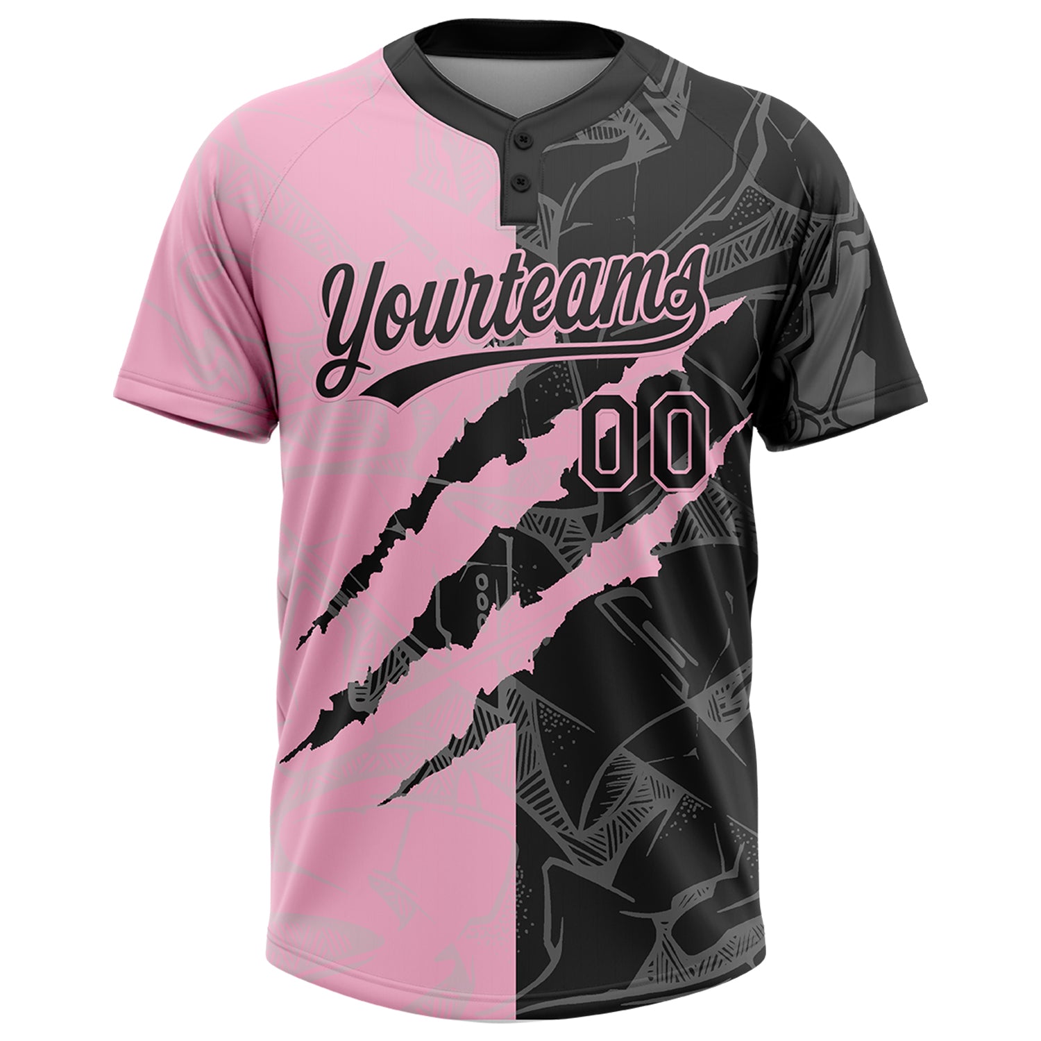 Custom Graffiti Pattern Black-Light Pink 3D Scratch Two-Button Unisex Softball Jersey