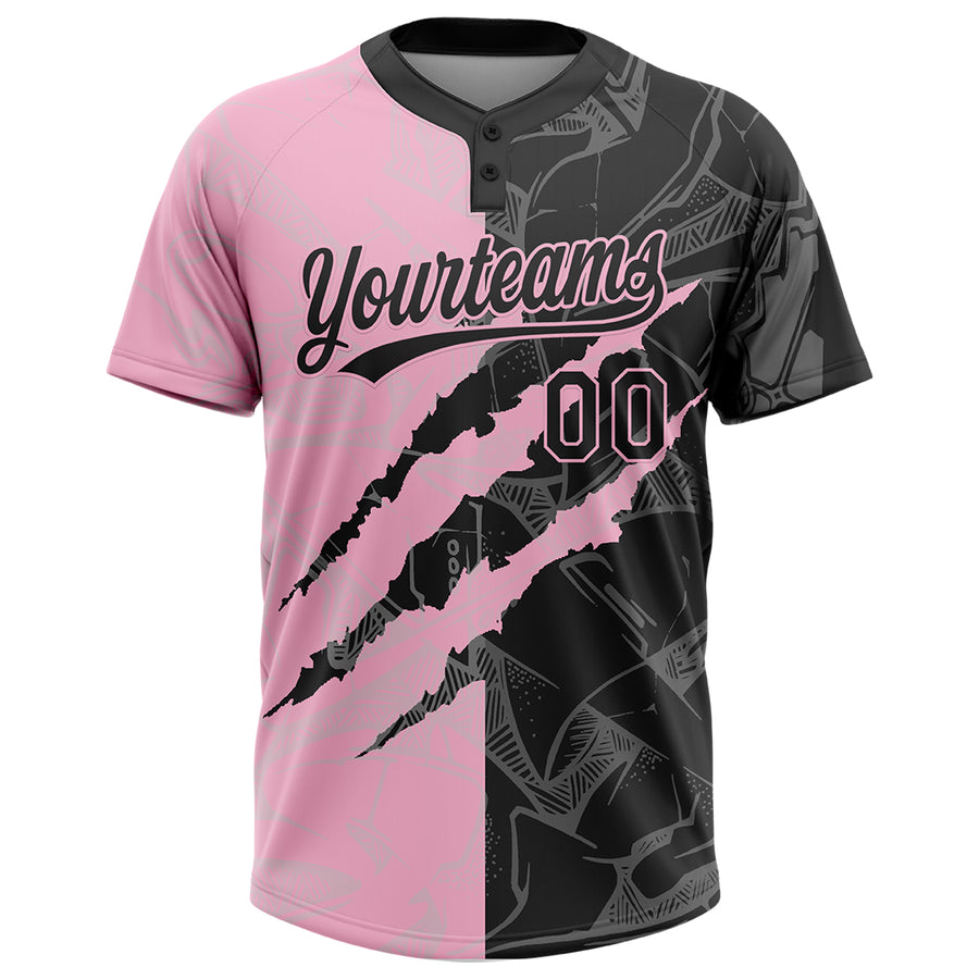 Custom Graffiti Pattern Black-Light Pink 3D Scratch Two-Button Unisex Softball Jersey