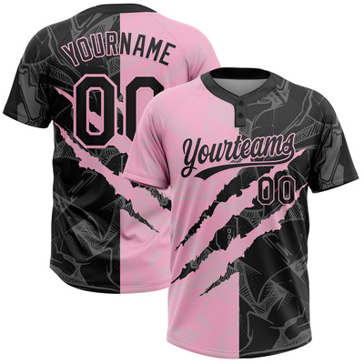 Custom Graffiti Pattern Black-Light Pink 3D Scratch Two-Button Unisex Softball Jersey