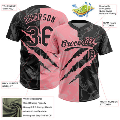Custom Graffiti Pattern Black-Medium Pink 3D Scratch Two-Button Unisex Softball Jersey