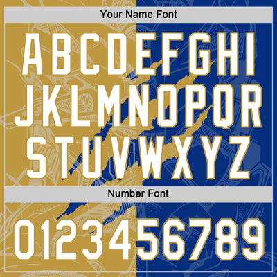 Custom Graffiti Pattern White Royal-Old Gold 3D Scratch Two-Button Unisex Softball Jersey