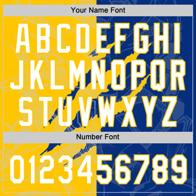 Custom Graffiti Pattern White Royal-Yellow 3D Scratch Two-Button Unisex Softball Jersey