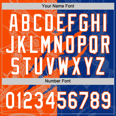 Custom Graffiti Pattern White Royal-Orange 3D Scratch Two-Button Unisex Softball Jersey