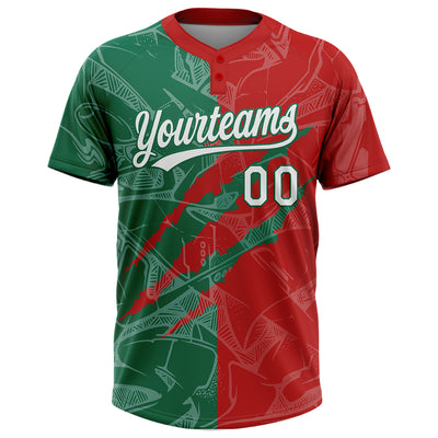 Custom Graffiti Pattern White Red-Kelly Green 3D Scratch Two-Button Unisex Softball Jersey