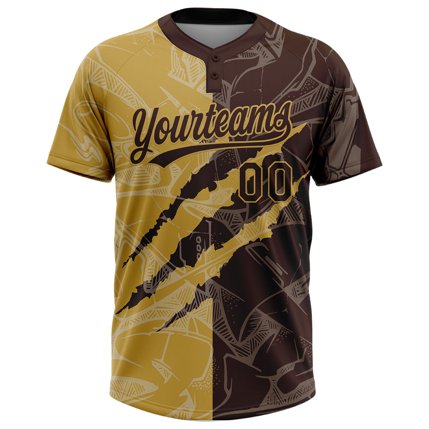 Custom Graffiti Pattern Brown-Old Gold 3D Scratch Two-Button Unisex Softball Jersey