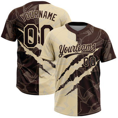 Custom Graffiti Pattern Brown-Cream 3D Scratch Two-Button Unisex Softball Jersey