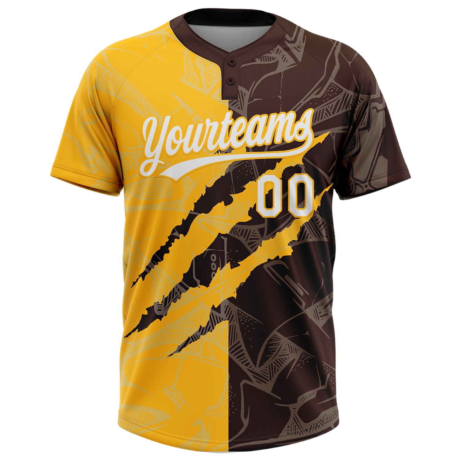 Custom Graffiti Pattern White Brown-Gold 3D Scratch Two-Button Unisex Softball Jersey