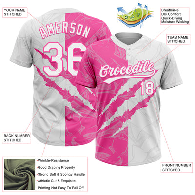 Custom Graffiti Pattern White-Pink 3D Scratch Two-Button Unisex Softball Jersey