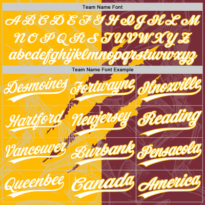 Custom Graffiti Pattern White Burgundy-Gold 3D Scratch Two-Button Unisex Softball Jersey