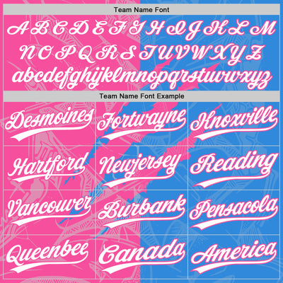 Custom Graffiti Pattern White Electric Blue-Pink 3D Scratch Two-Button Unisex Softball Jersey